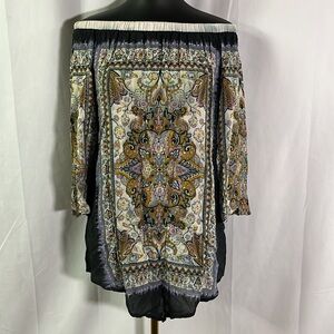 Soft Surroundings Purple Multicolor Boho Paisley Print Off Shoulder Top